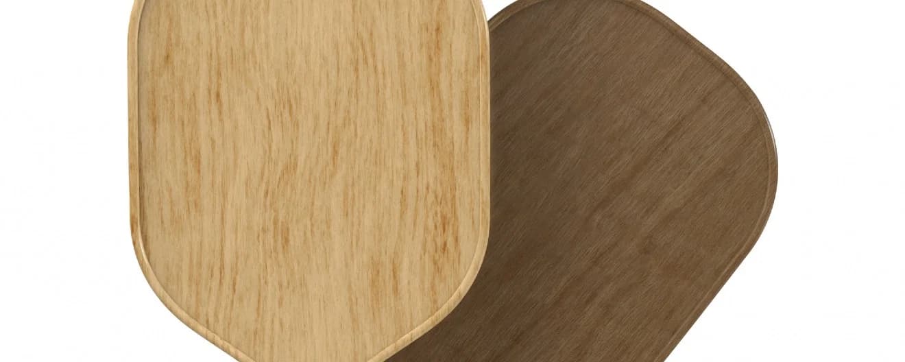 Wooden paddles on display.