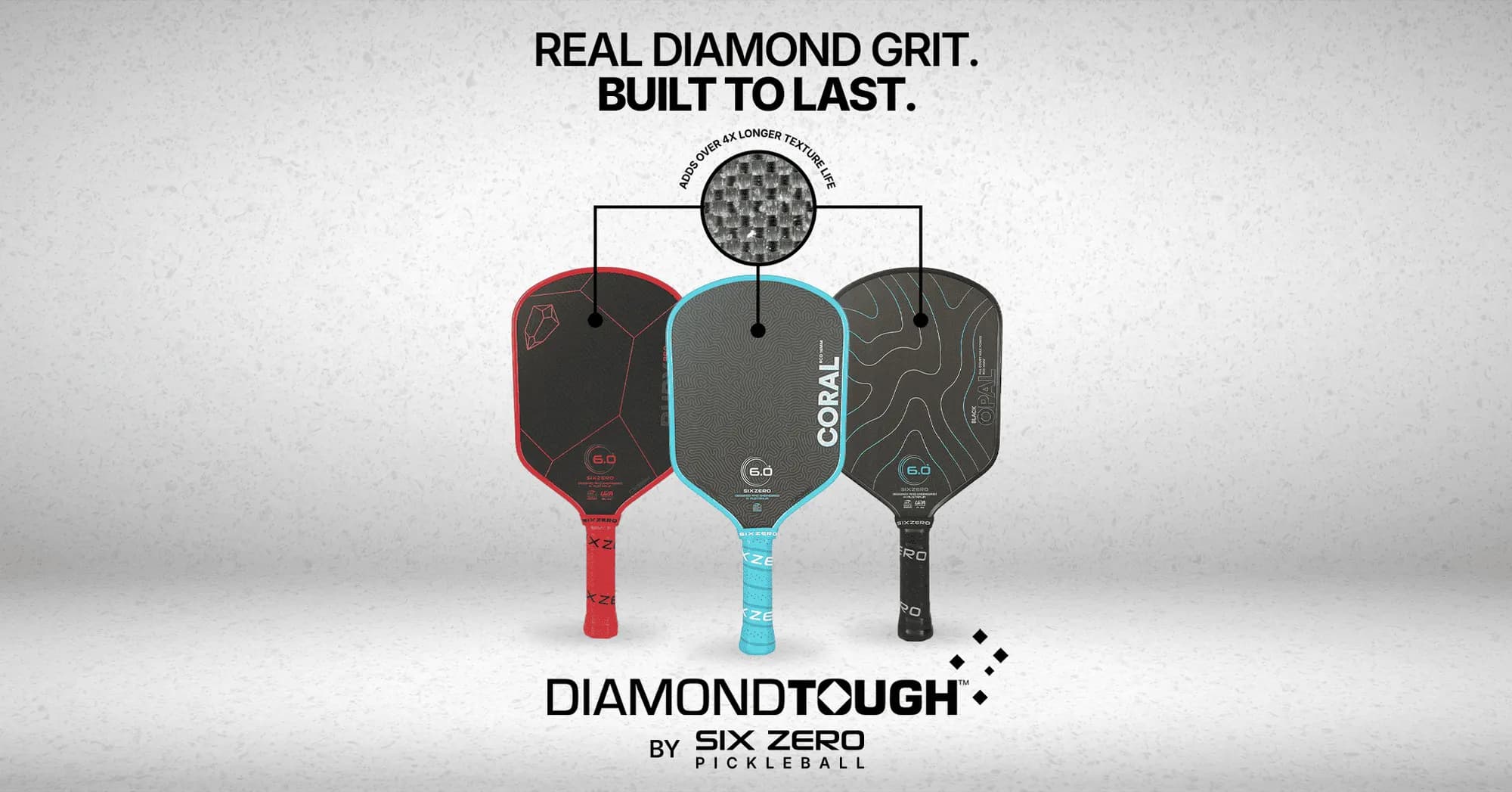 Paddle tennis paddles with diamond grit surface for durability and performance.