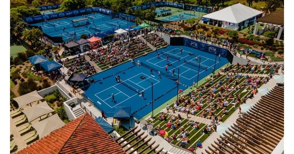 Aerial view of the PPA Finals tennis tournament at Toys “R” Us.